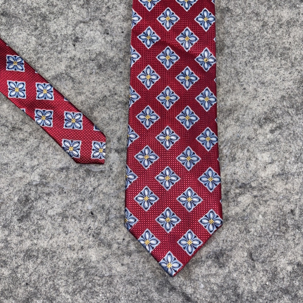 Jos. A. Bank Signature Men's Red Blue & Yellow Floral 100% Silk Necktie